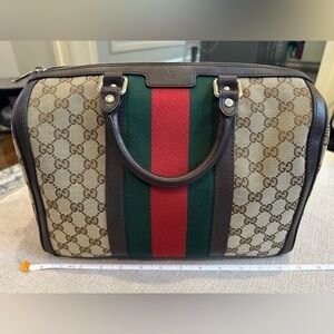 Gucci Beige and Brown Satchel with Red and Green Stripe